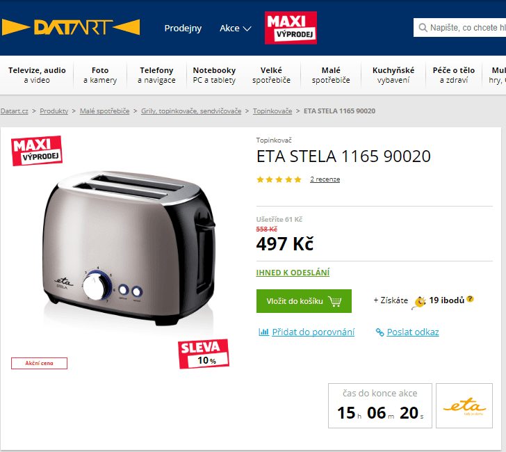 Topinkovač ETA, rozmrazování, 800W
