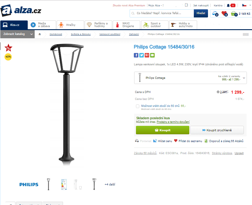 Lampa venkovní Philips Cottage