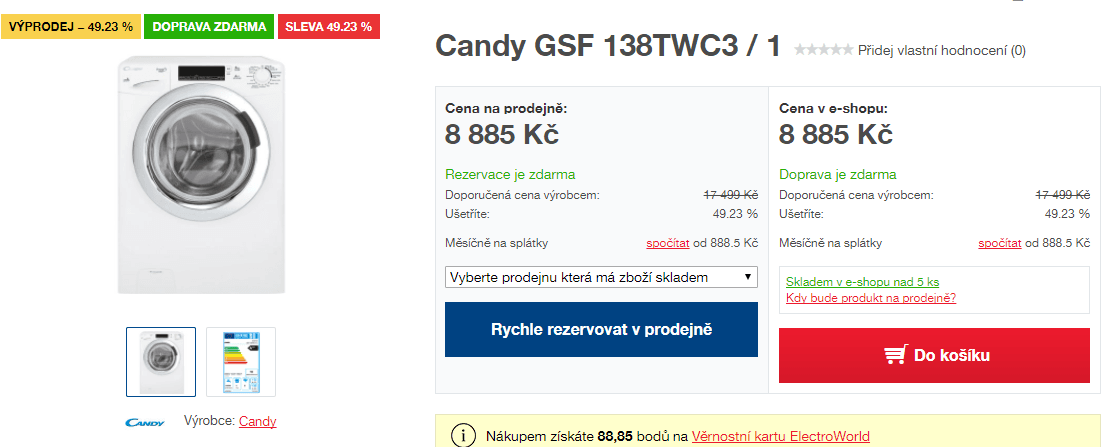 Pračka Candy, 8kg, 1300 ot., A+++