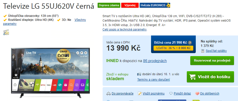 Ultra HD TV, HDR, Smart, 139 cm, LG