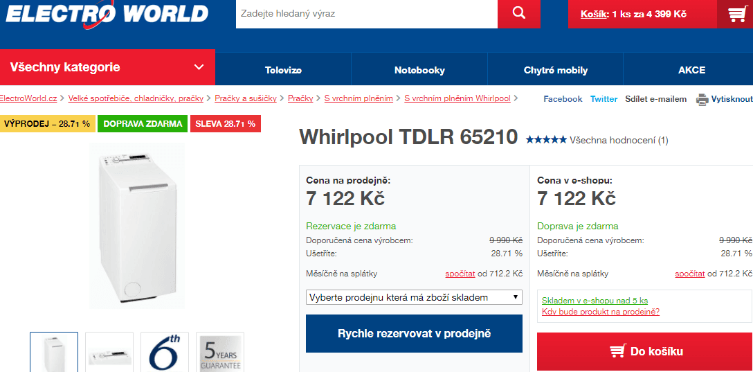 Whirlpool, 6,5kg, 1200 ot., A+++