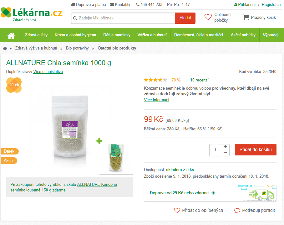 Chia semínka 1kg + Konopné semínko 150g