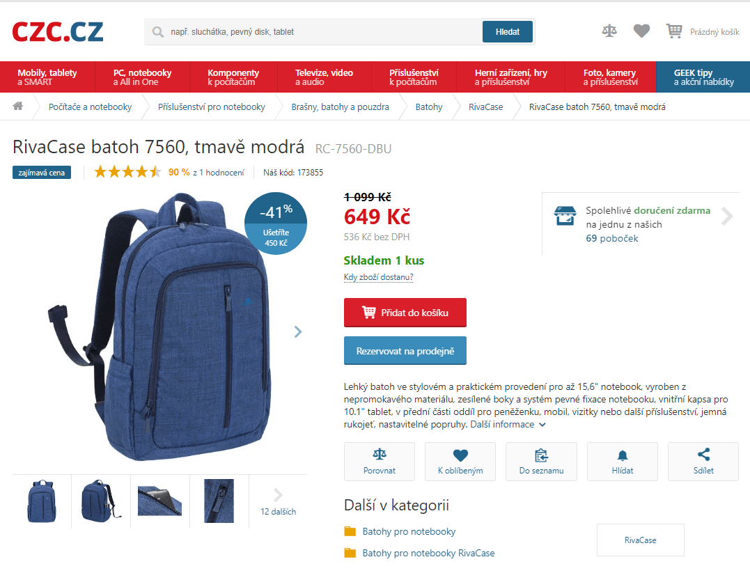 Batoh Riva Case, 15,6", modrý