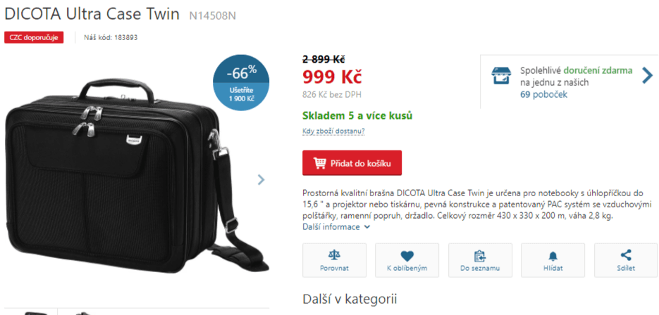 Prostorná brašna Dicota Ultra Case 15,6