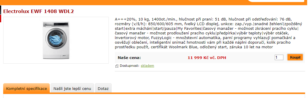 Pračka Electrolux, 10kg, 1400 ot., pára, A+++