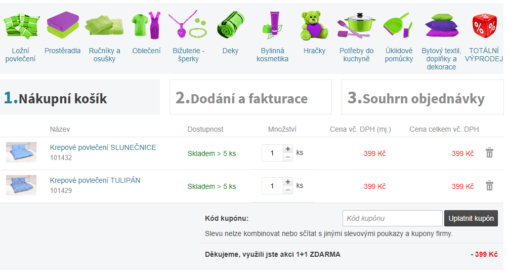 Krepové povlečení 1+1 zdarma