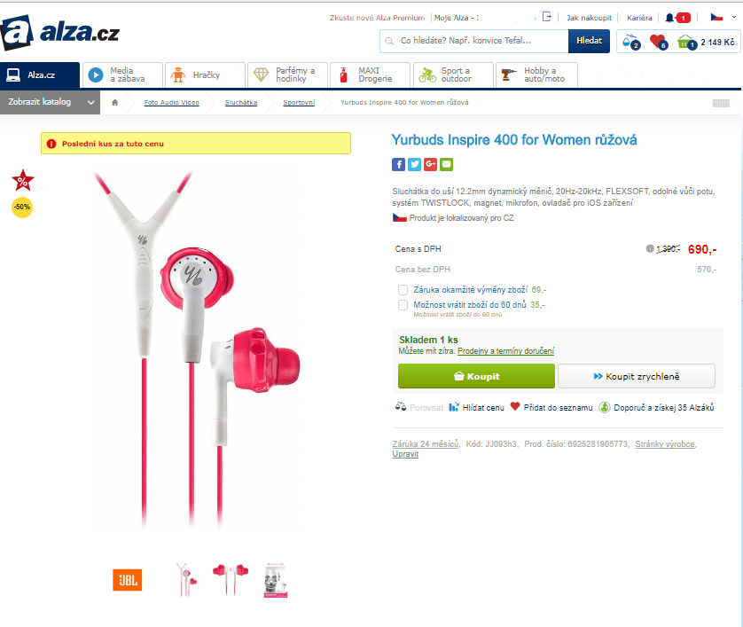 Sportovní sluchátka Yurbuds Inspire 400