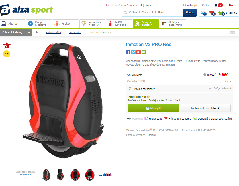 Elektrická jednokolka Inmotion V3 PRO