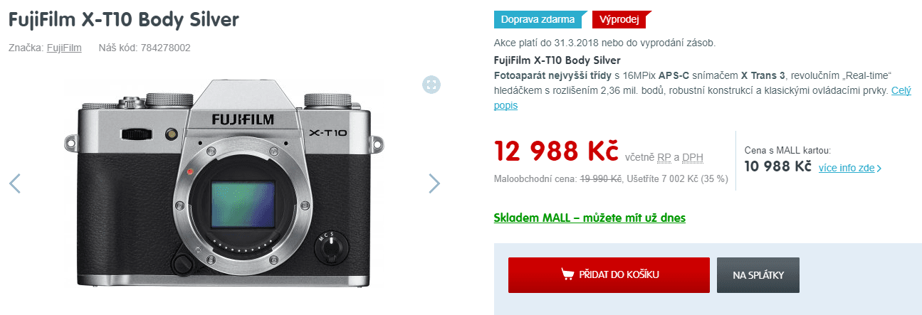 Tělo foťáku Fujifilm X-T10, 16,3MPx