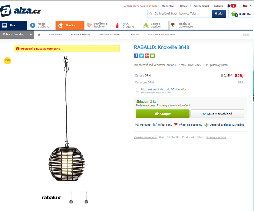 Lampa závěsná venkovní Rabalux 8648