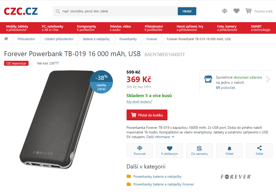 Powerbanka Forever 16.000 mAh
