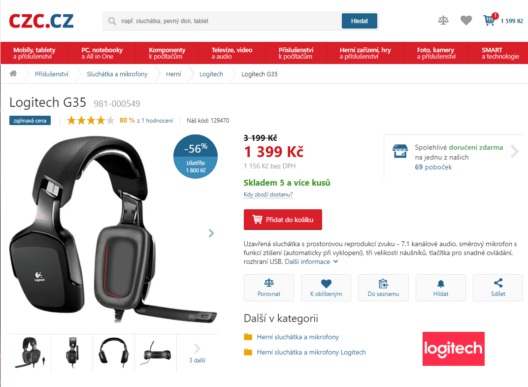 BT herní sluchátka Logitech G930, 7.1