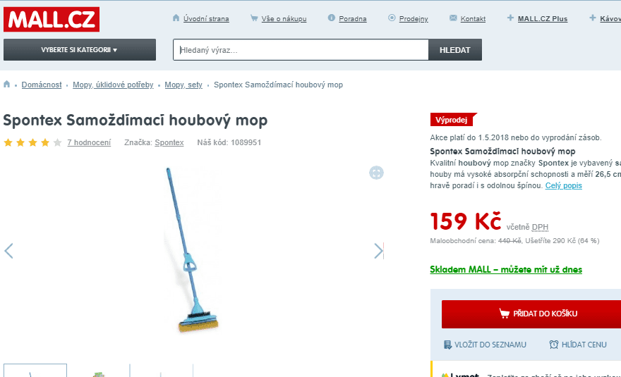 Spontex Samoždímací houbový mop