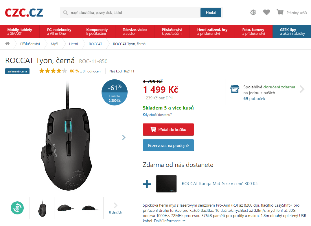 Špičková herní myš Roccat Tyon Black