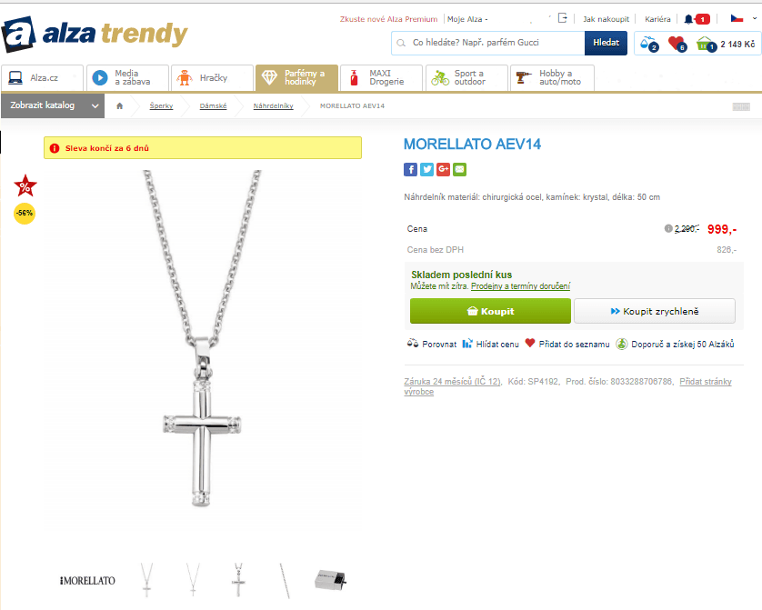 Náhrdelník Morellato, kříž zdobený krystaly