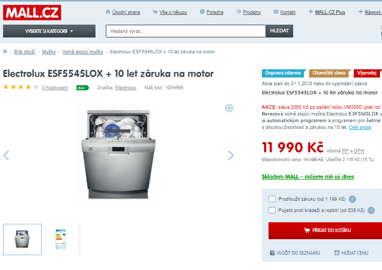 Myčka Electrolux, A+++, 60 cm, nerez