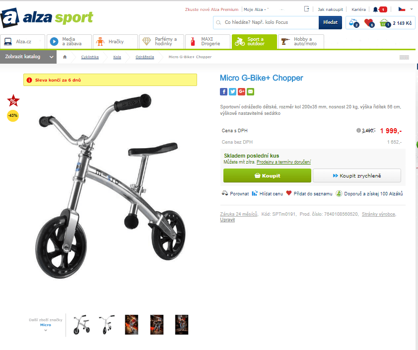 Dětské odrážedlo Micro G-Bike+ Chopper