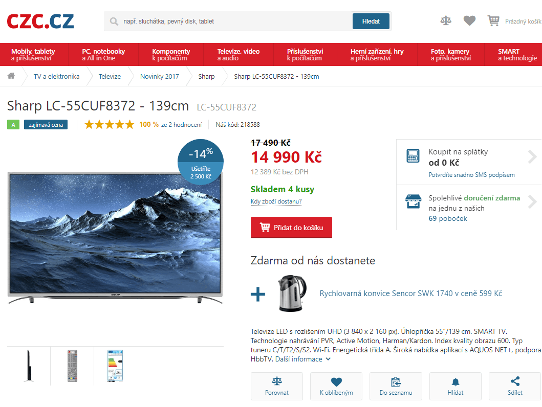 UHD TV, Smart, 139 cm, Wi-Fi, Sharp
