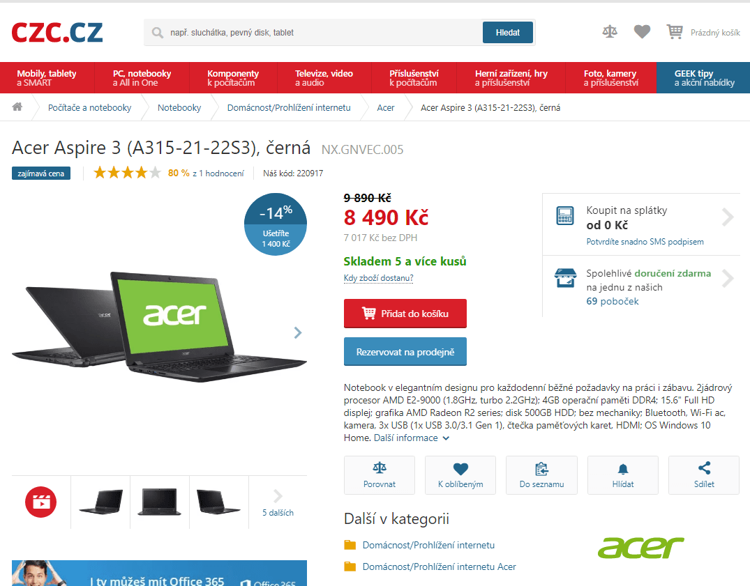 Acer, až 2,2GHz, 4GB RAM, 15,6"