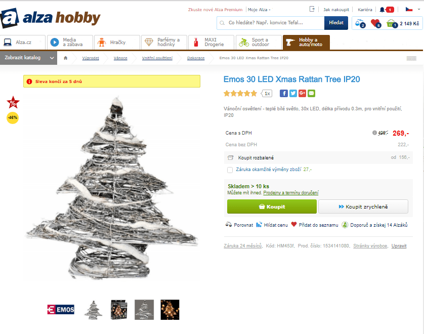 Vánoční dekorace Emos Rattan Tree, 30 LED
