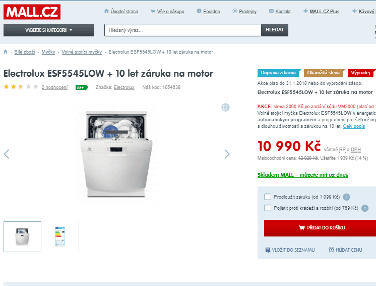 Myčka Electrolux, A+++, 60 cm, 13 sad