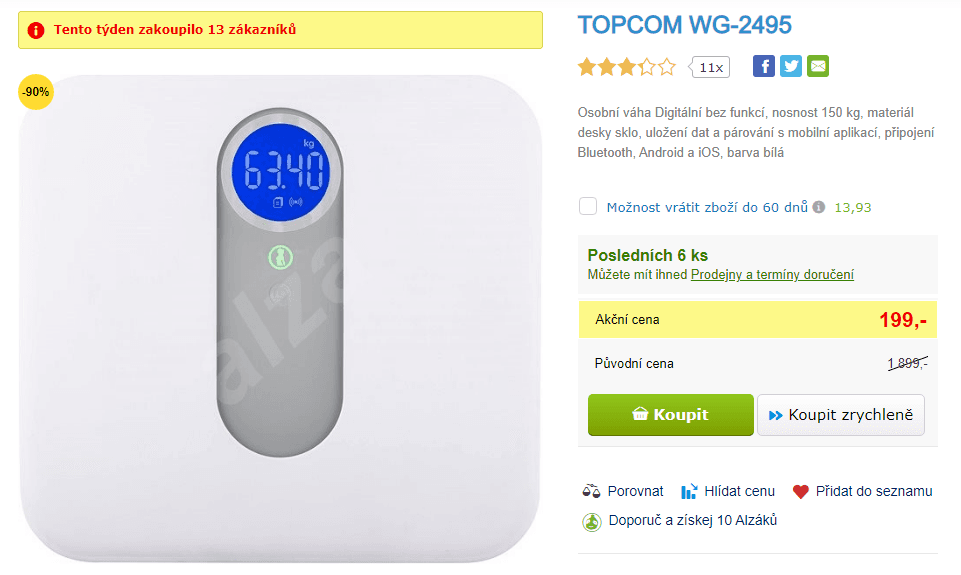 Chytrá váha Topcom, BT