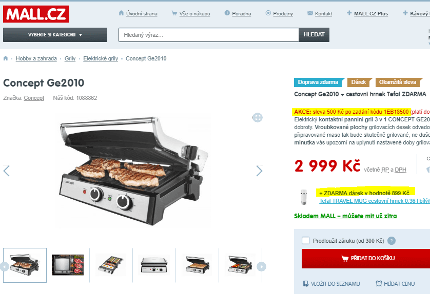 Kontaktní gril 3v1 Concept, teflon, 2000W