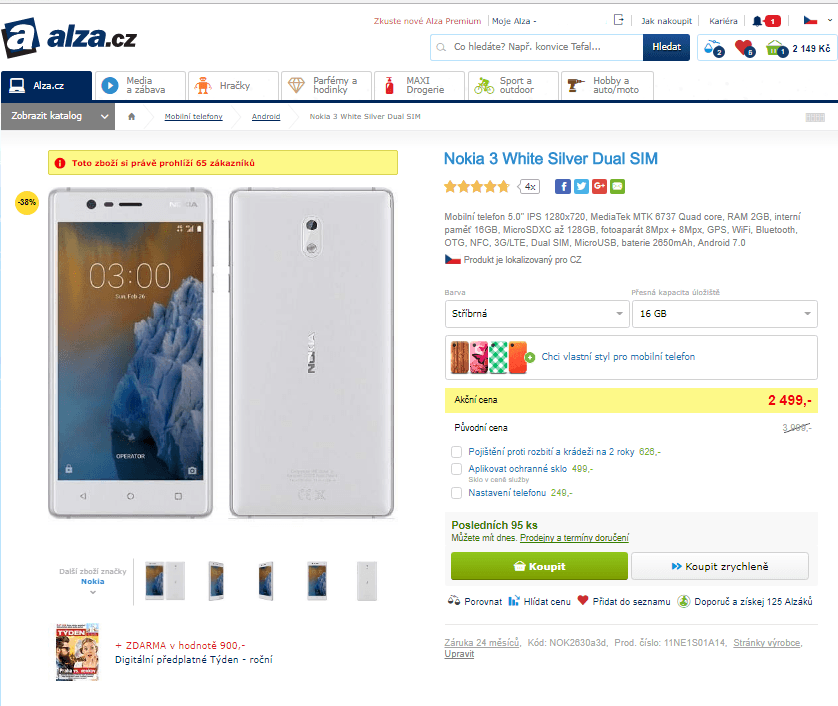 Nokia 3 dual, 4x 1,3 GHz, 2GB, 5.0"