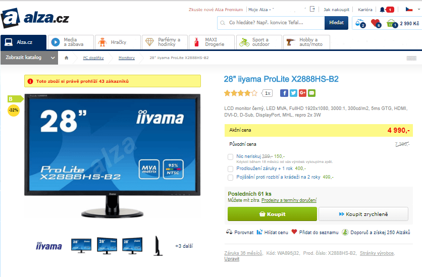 Full HD PC monitor IIyama, 28"