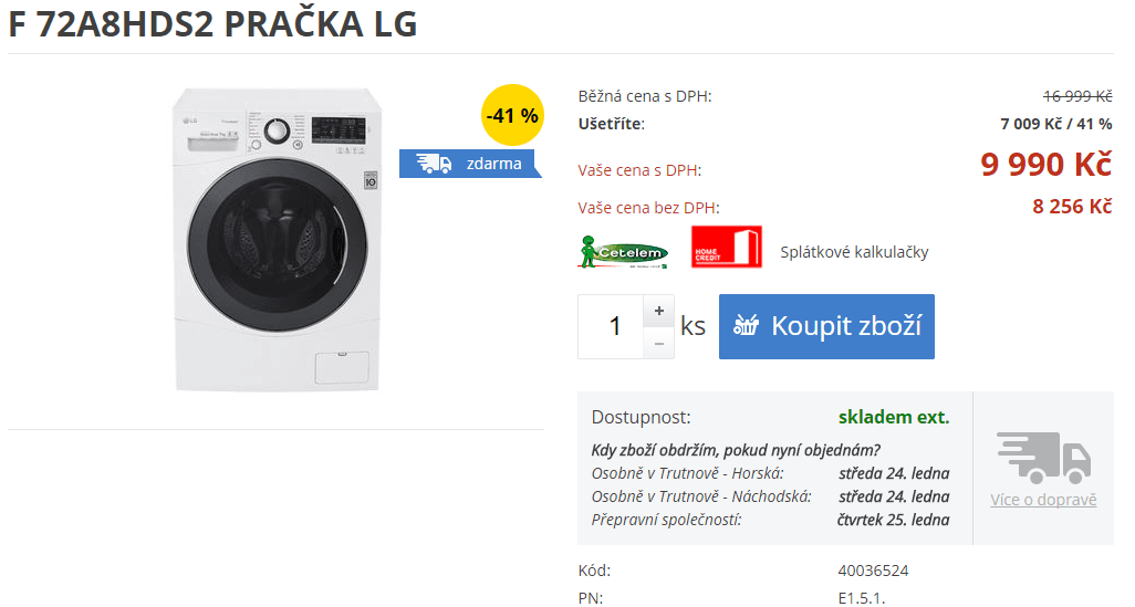 Parní pračka LG, 7kg, 1200 ot., NFC