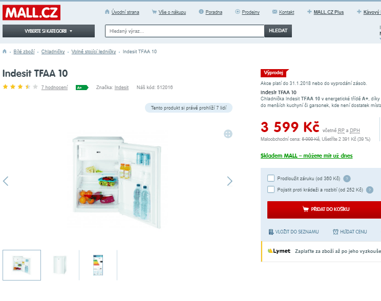 Lednice s mrazničkou Indesit, 85cm