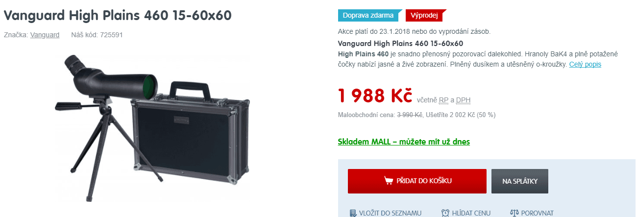 Dalekohled Vanguard High Plains - 60x