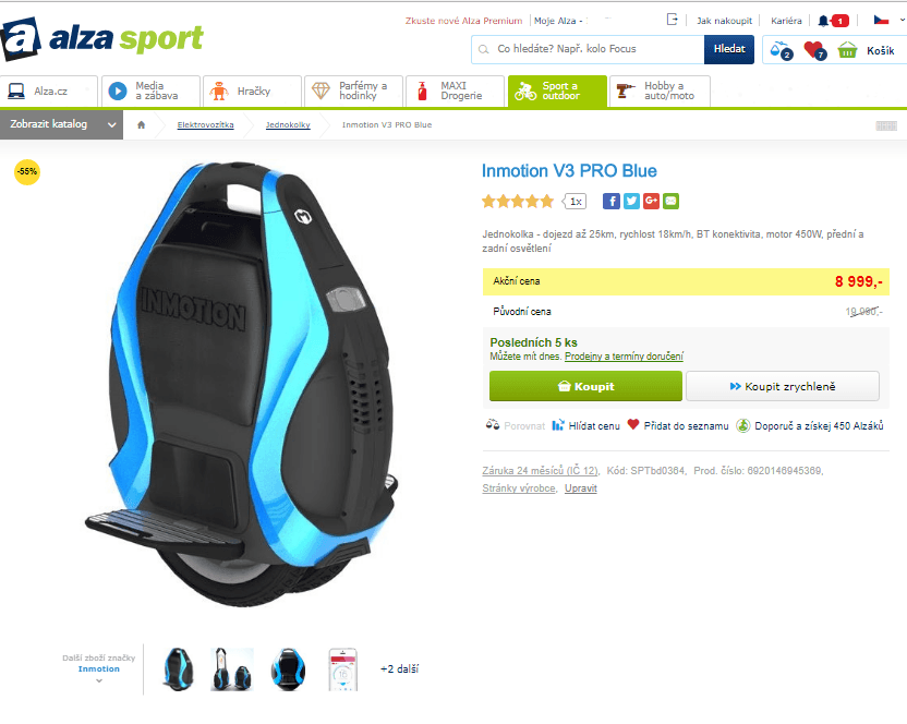Elektrická jednokolka Inmotion V3 PRO