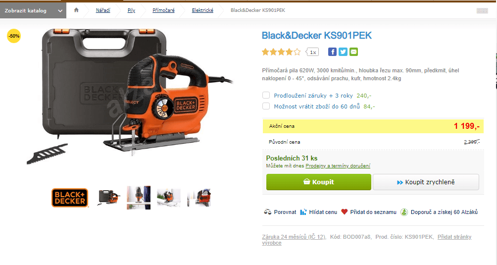 Přímočará pila Black&Decker, 620W