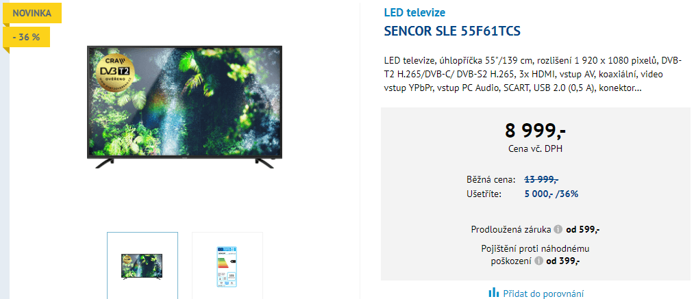 Full HD LED TV, 138 cm, Sencor
