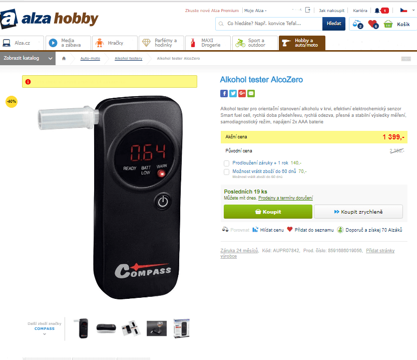 Alkohol tester AlcoZero