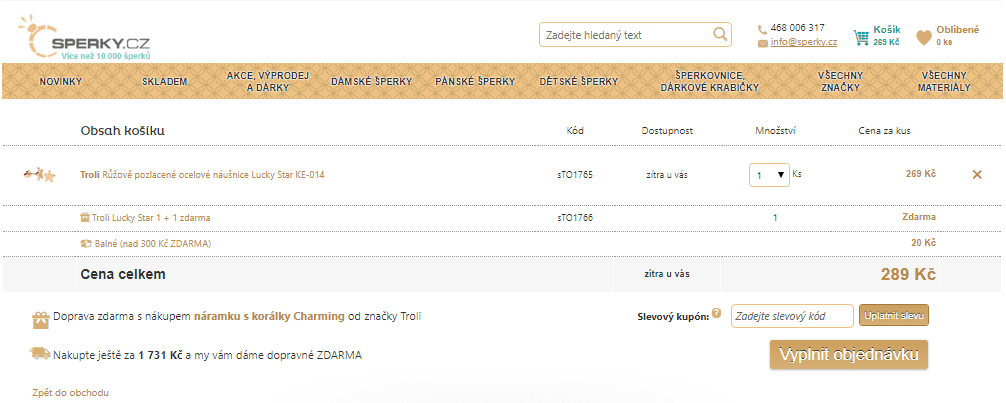 1+1 zdarma na šperky Troli Lucky Star