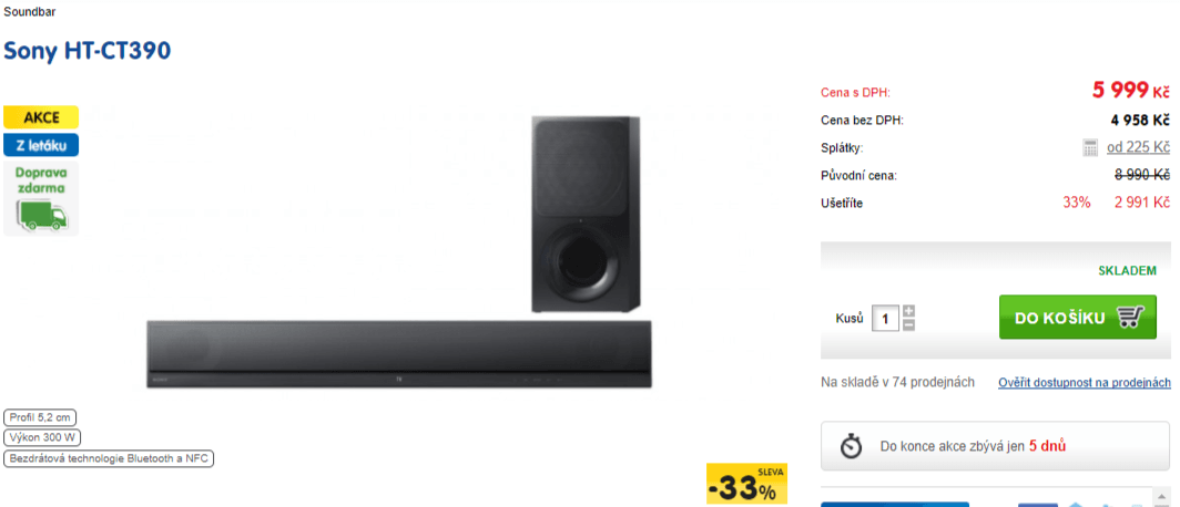 Soundbar Sony HT-CT390, 300W