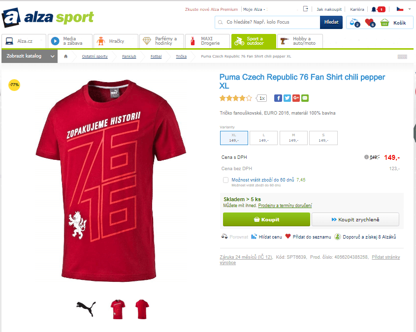 Fanouškovské triko Puma Czech Republic 76