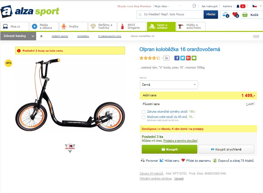 Koloběžka pro děti Olpran 16"
