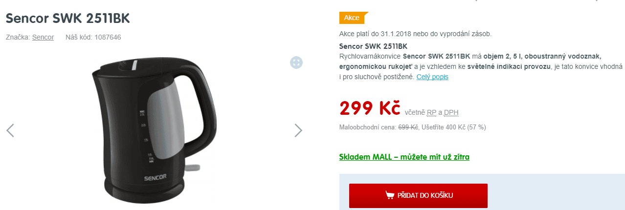Rychlovarná konvice Sencor 2,5 litru