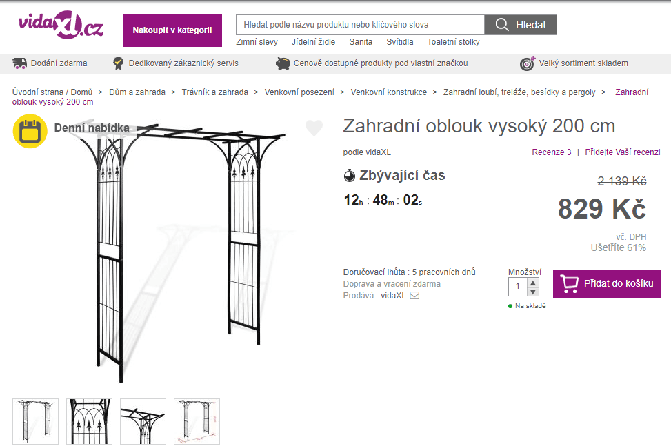 Zahradní oblouk vysoký 200 cm
