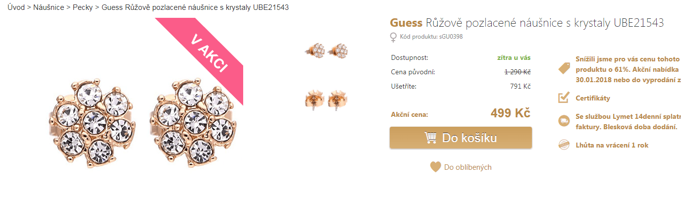 Náušnice s krystaly Guess UBE21543