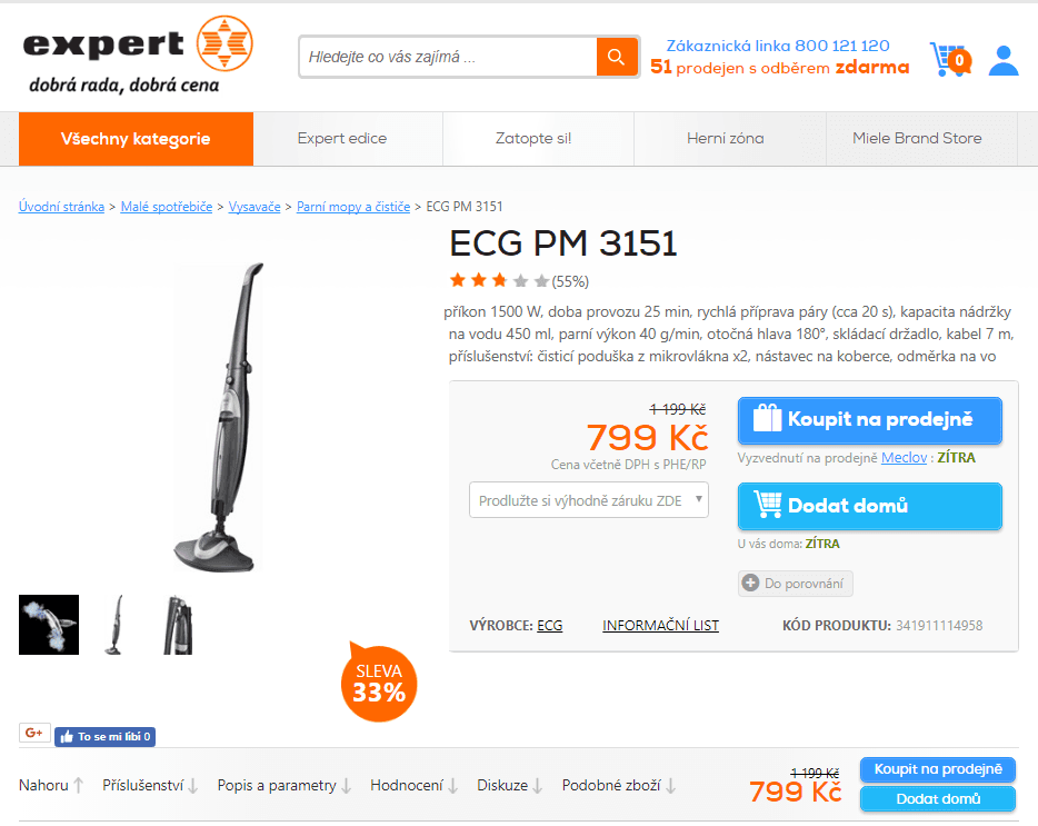 Parní mop ECG PM 3151