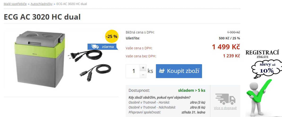 Lednice do auta ECG, i ohřev, 30 litrů