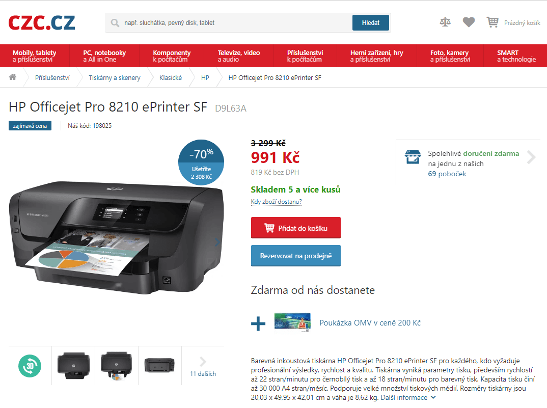 Barevná multifunkce HP OfficeJet Pro, inkoust