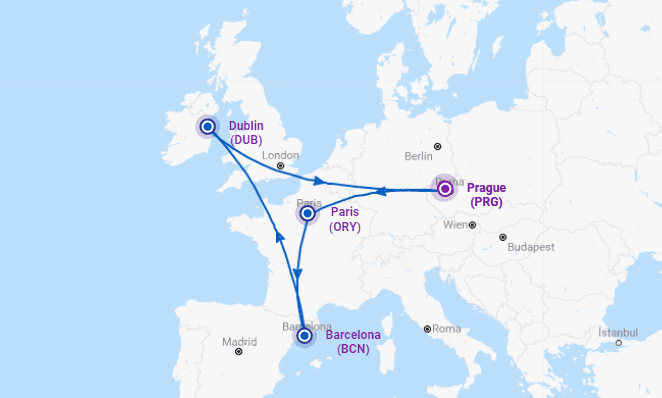 3v1: Paříž, Barcelona, Dublin za 3 542 Kč