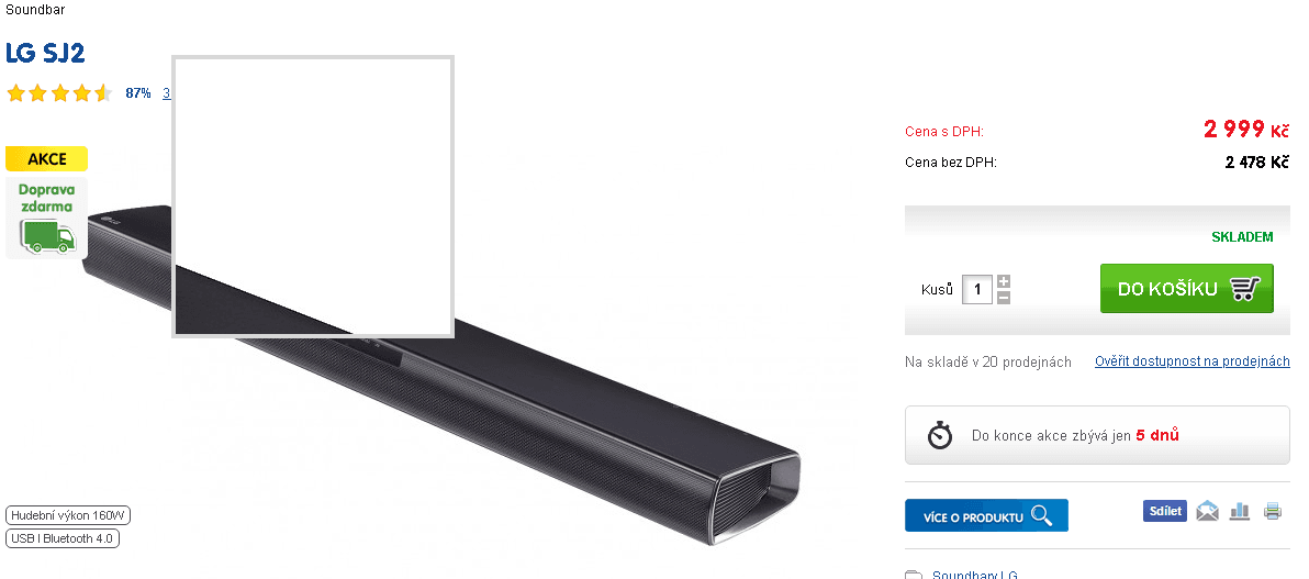 Soundbar 2.1  - LG SJ2, 160 W, subwoofer