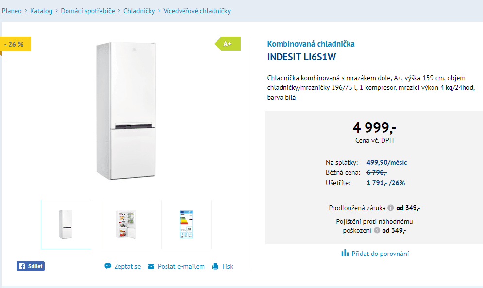 Komb. chladnička Indesit, A+, 159 cm