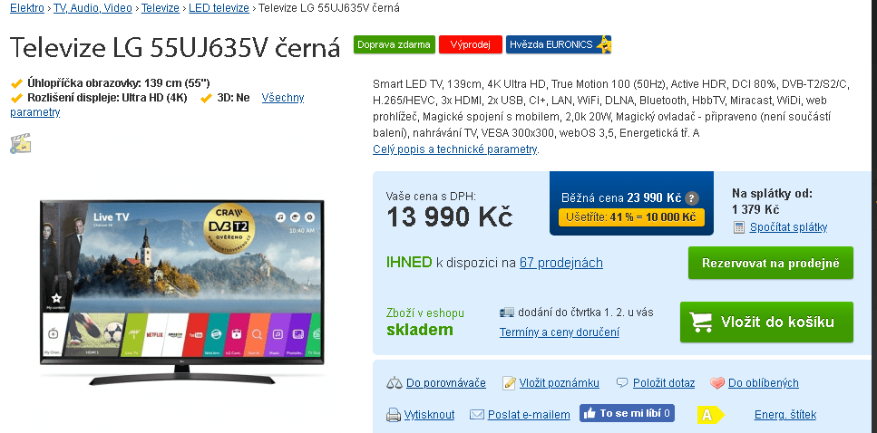 Ultra HD TV, HDR, Smart, 140cm, LG